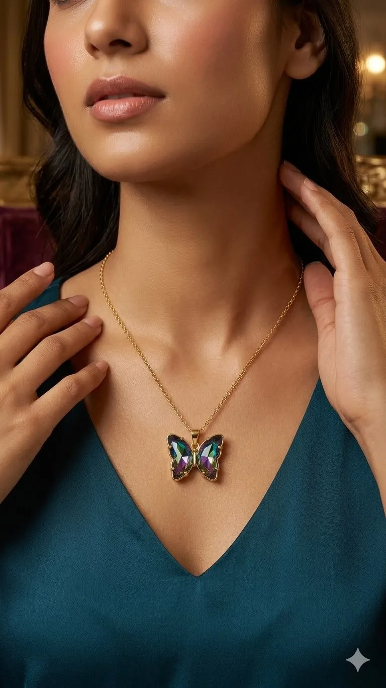GemGleam Butterfly Crystal Pendant Necklace view 3