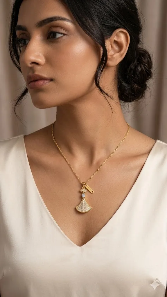 Gold-Tone Crystal Fan Pendant Necklace view 3