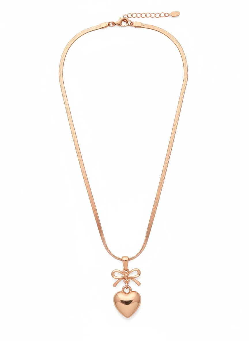 Rose Gold Bow Heart Pendant Necklace view 2