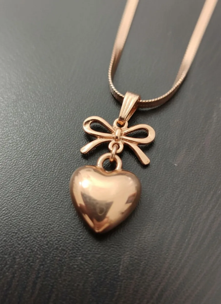 Rose Gold Bow Heart Pendant Necklace view 3