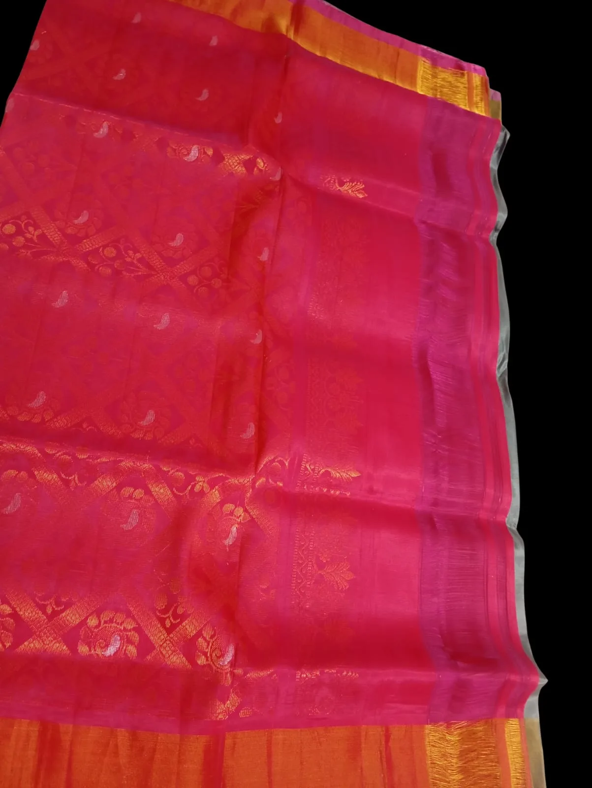 Kanchi Pure Silk Saree with Grey Body and Pink Gold Border view 2