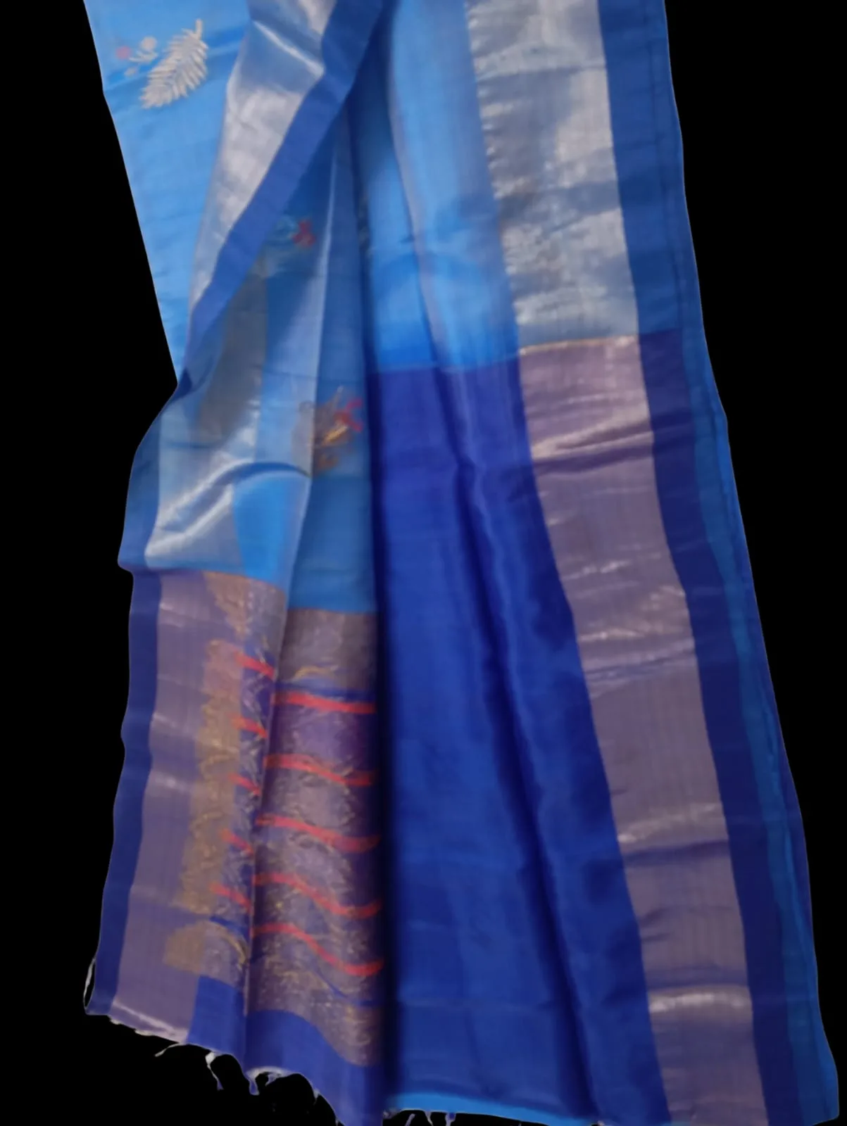 Blue Kanchi Pure Silk Saree with Zari Border view 2