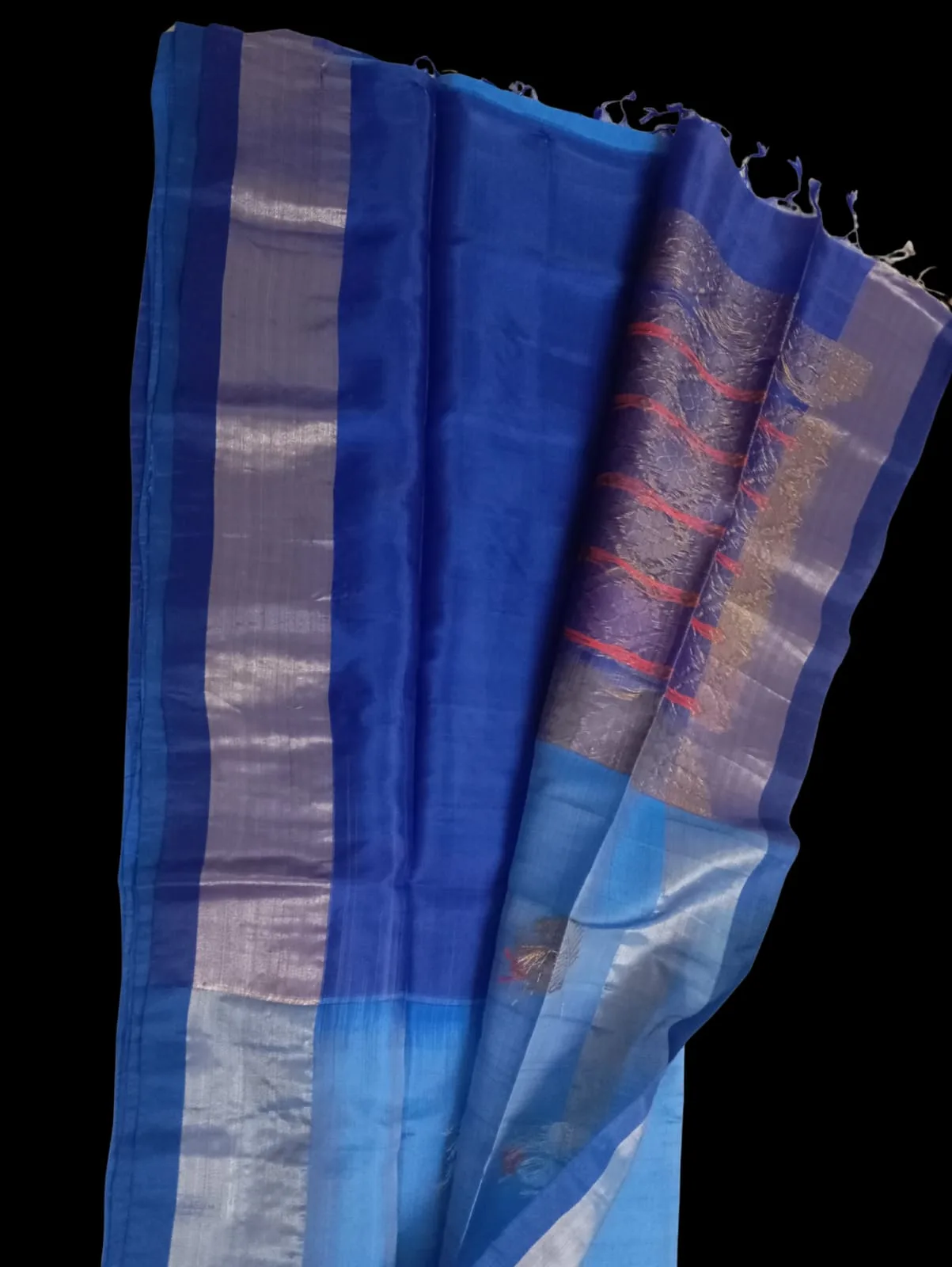 Blue Kanchi Pure Silk Saree with Zari Border view 3