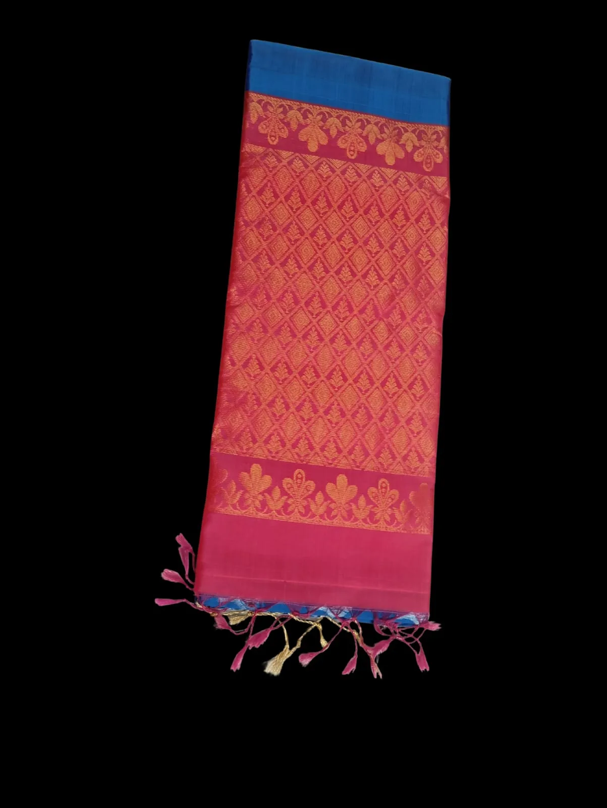 Kanchi Pure Silk Saree in Pink and Blue with Zari Border view 2