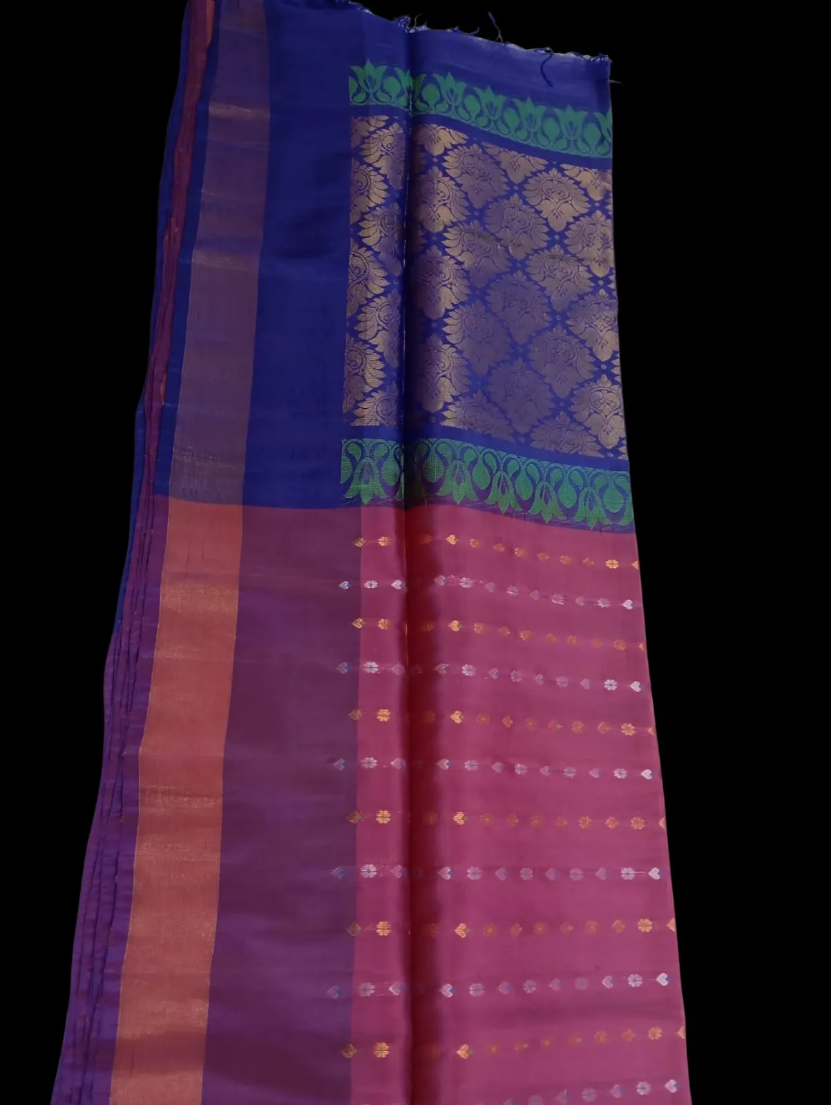 Pink and Blue Pure Silk Saree with Zari Border view 2