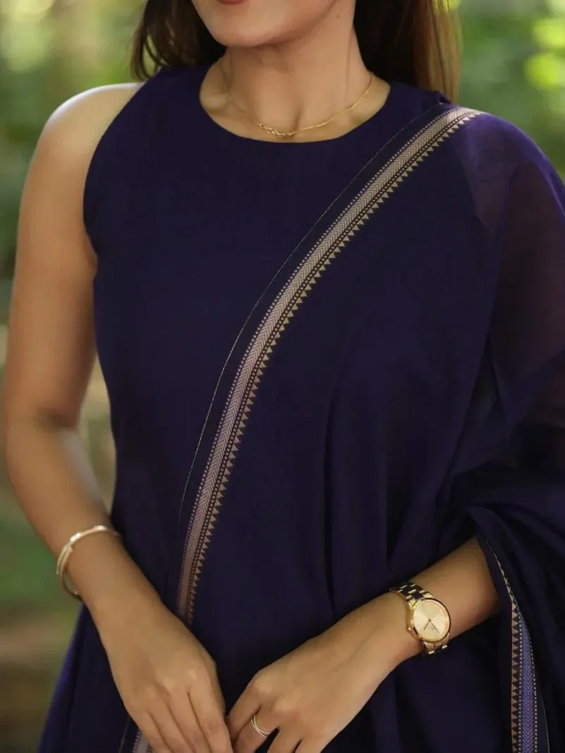 Navy Narayanpet Handloom Mercerised Cotton Dress Material view 2