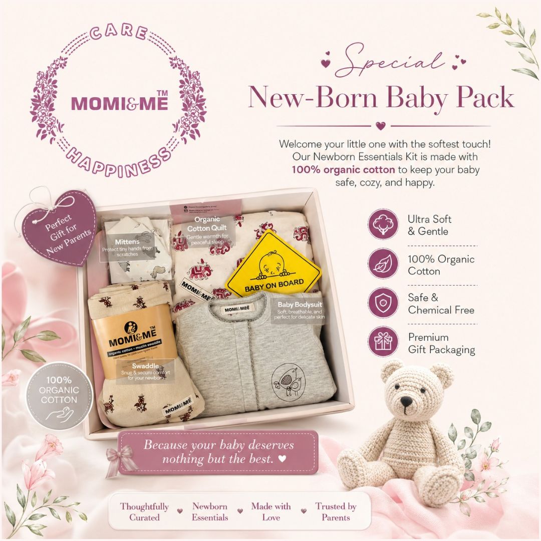 MOMI&ME The Welcome Sweet Baby - A Perfect Congratulatory Gift for New Parents! | The Momiandme NewBorn Gift Box | Gift Hamper| Unisex Clothing Set | Infants Essentials | Baby Shower | 5 piece set | For BabyBoy and BabyGirl view 3