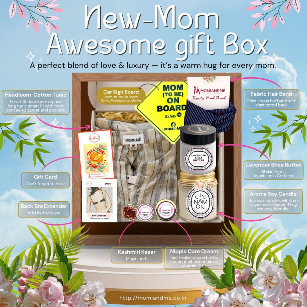 Momiandme New Mom Awesome-Luxury Gift Box | Momiandme Luxurious Gifts for New Mum Gift Box | Gift Hamper | Baby Shower | 5+3 piece view 2