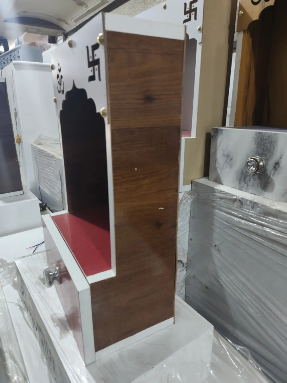 Wooden Wall-Mounted Pooja Mandir with Drawer view 2