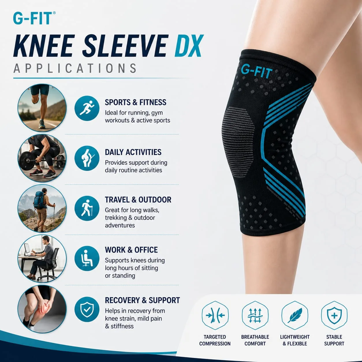 G-Fit Knee Sleeve DX Compression Knee Support view 2