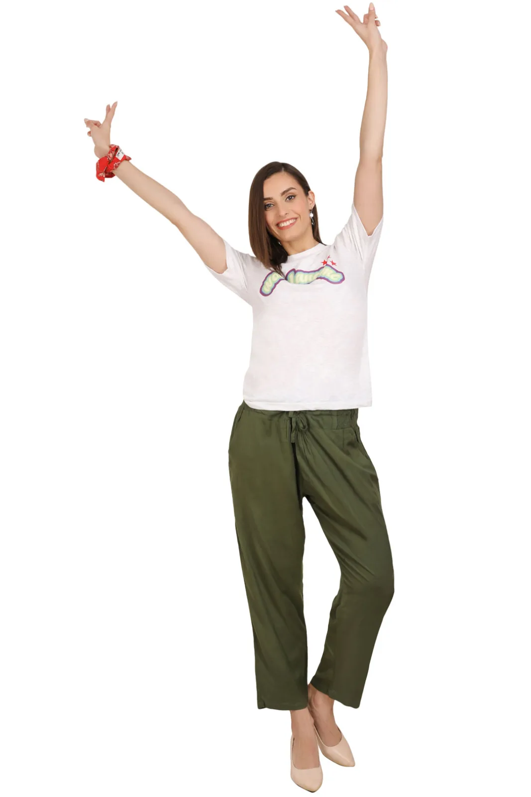 Women's Peach Relaxed Fit Smocked Waist Jogger Pant view 2