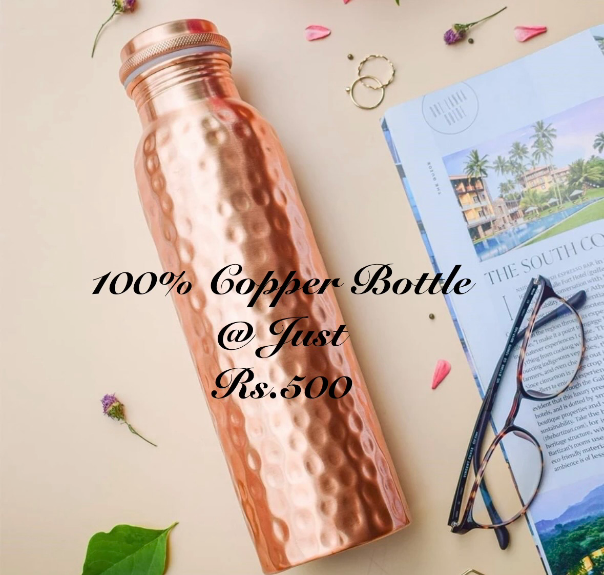 Hammered Pure Copper Water Bottle view 2