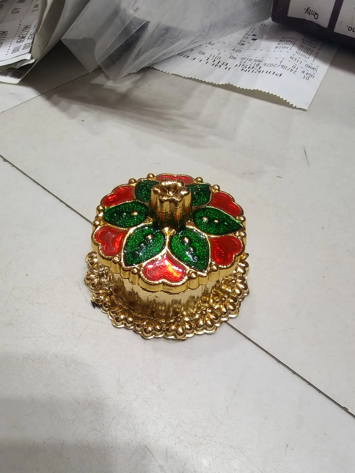 Decorative Floral Metal Kumkum Box with Lid view 2