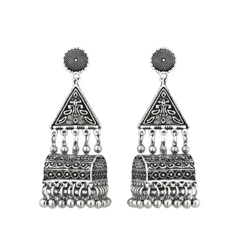 Oxidised Silver-Tone Traditional Jhumka Drop Earrings view 4