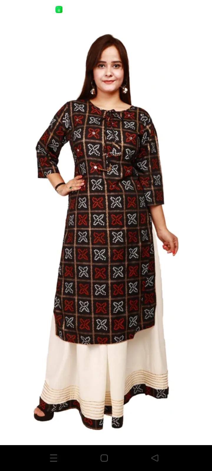 Women Black Printed Kurta with Off-White Skirt Set view 4
