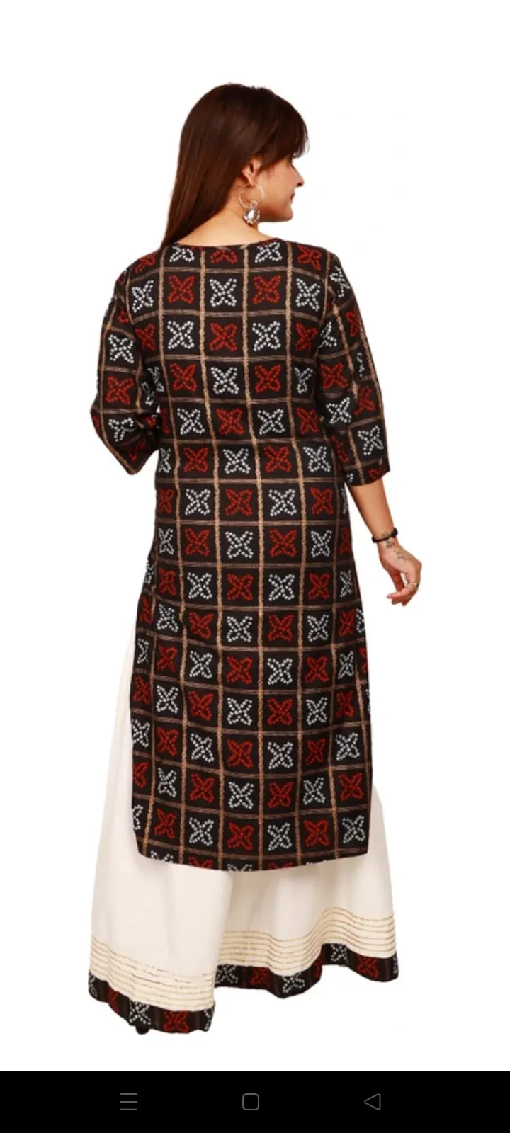 Women Black Printed Kurta with Off-White Skirt Set view 5