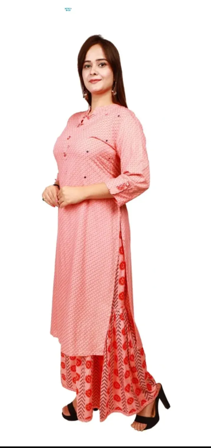 Women's Pink Printed Layered Palazzo Pants view 4