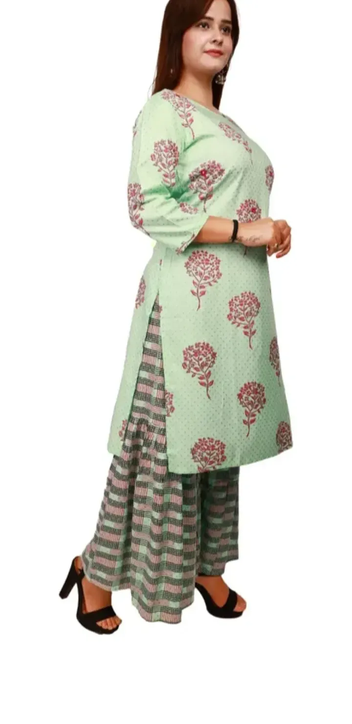 Women Mint Green Printed Ethnic Palazzo Pants view 2