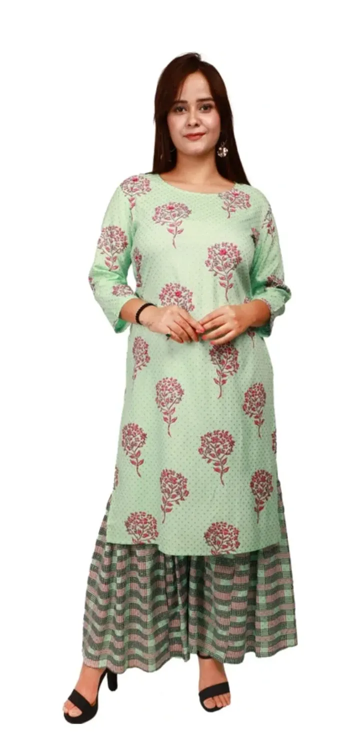 Women Mint Green Printed Ethnic Palazzo Pants view 4