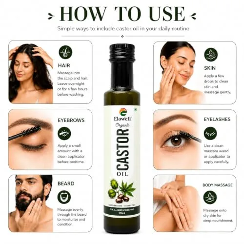 Organic Cold Pressed Castor Oil | 100% Pure & Natural | Hexane Free | For Hair Growth, Eyebrows, Eyelashes, Beard & Skin Care | Multipurpose Carrier Oil | 250ml view 4