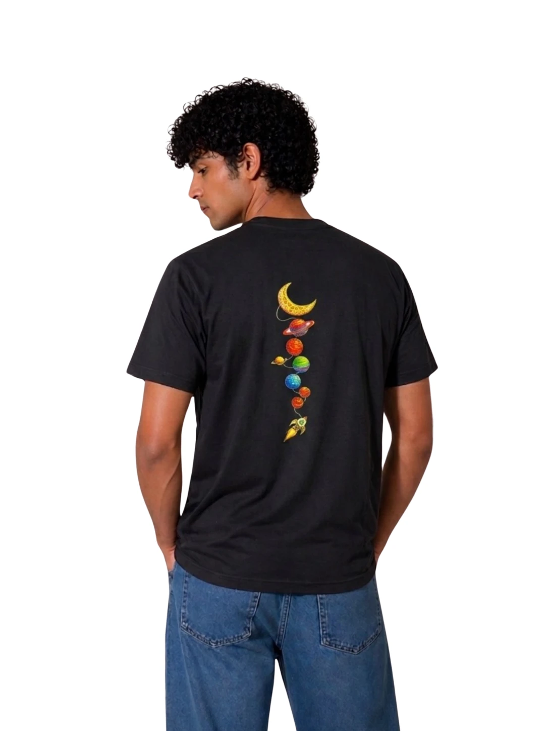Men's Black Space Graphic Seamless Printed T-Shirt view 2