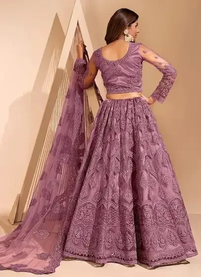 Cute Fellow Embroidered Semi-Stitched Lehenga Choli (Purple) view 5