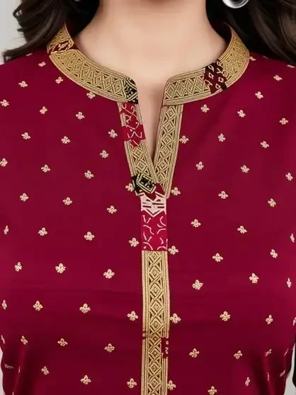Crepe Printed Salwar Suit Material (Unstitched) - Samah Red Brown view 6