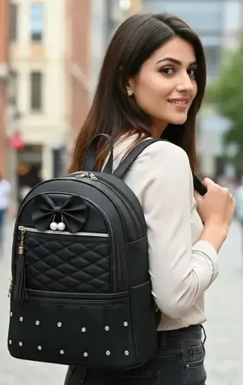 Women's Backpack - Black Bow Design (College/School Bag) view 5