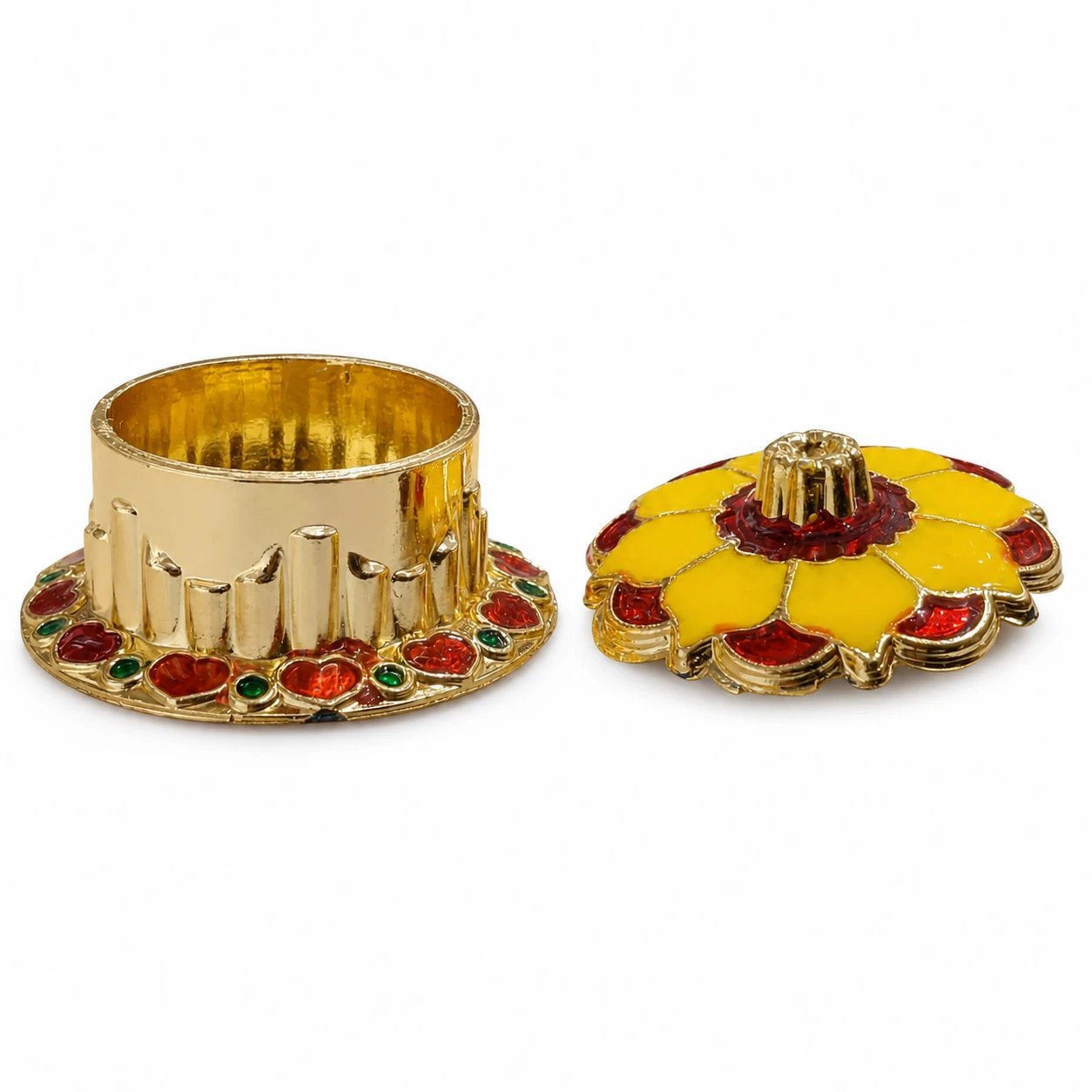 Decorative Golden Kumkum Box with Floral Lid view 2