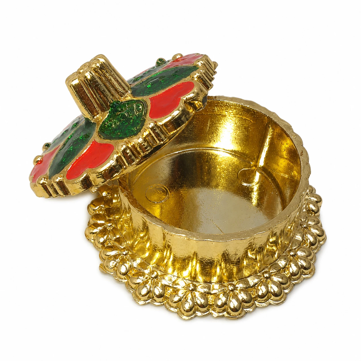 Decorative Gold-Tone Floral Kumkum Box view 2