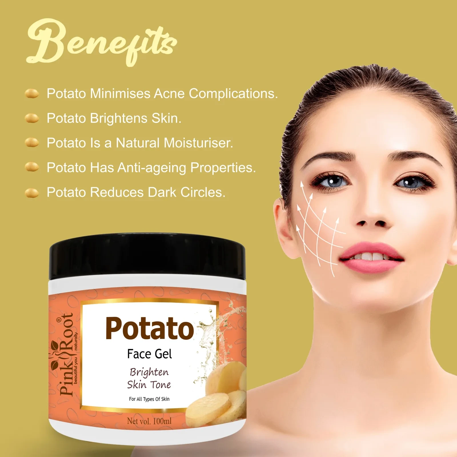 Pink Root Potato Face & Body Massage Gel 100ml for relief to sun-damaged skin,brightens skin tone (100 g) view 4
