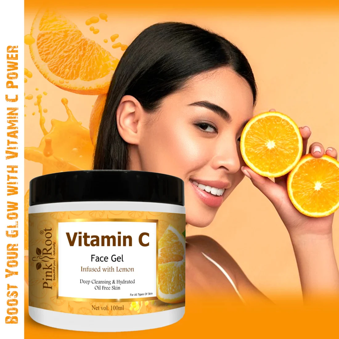 Pink Root Vitamin C Massage Gel (100 g), Vitamin C Daily Face Gel with Aloe Vera - For Skin Hydration & Brightening - Non Sticky - Light & Quick Absorbing view 2