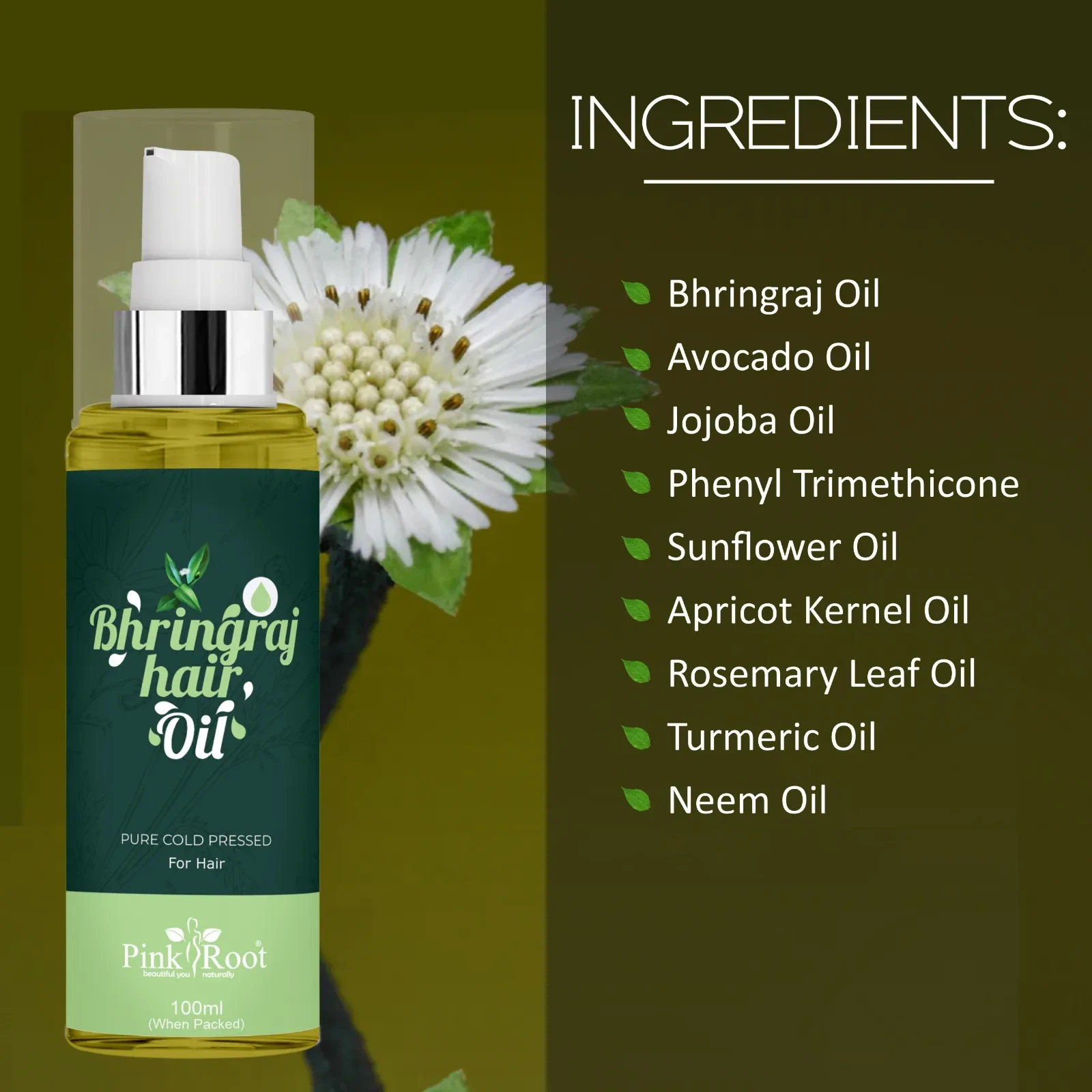 Pink Root Bhringraj Oil 100ml - Controls hair fall, Fights Dandruff, Ayurvedic Nourishment for Hair Regrowth view 5