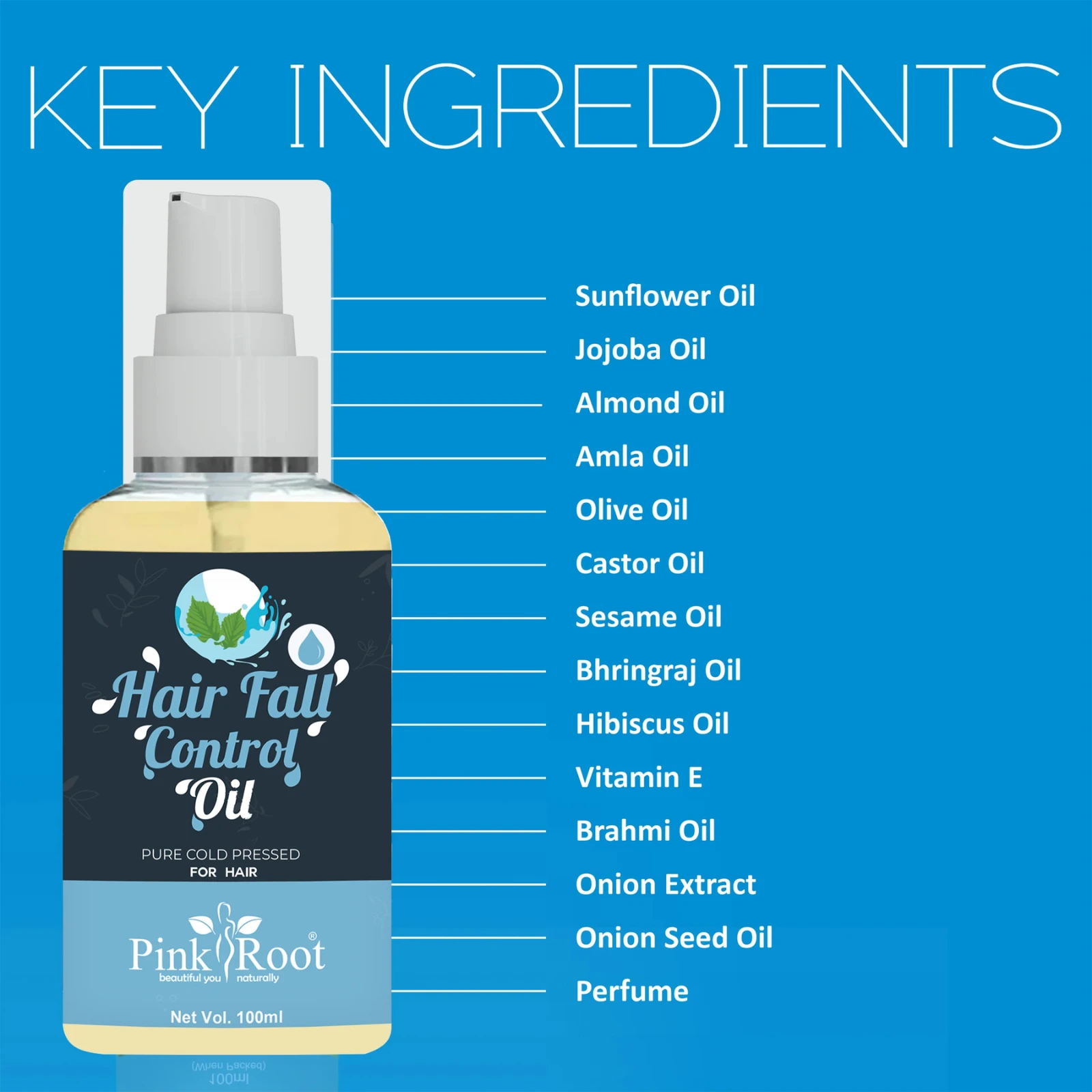 Pink Root Hair Fall Control Oil || Controls Hair Fall. Nourishes Scalp || Boosts Hair Growth. Contains Ginger, Rosemary, Thuja Extracts || Non-Sticky Formula. Suitable for men and women 100ml view 4