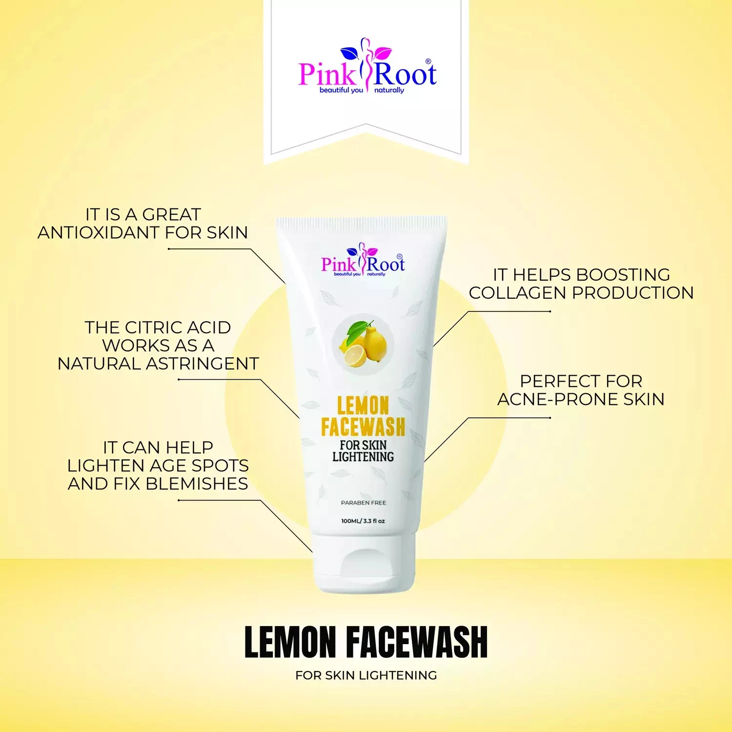 Pink Root Lemon Face Wash (100 ml) - Skin Lightening, deep cleans pores, refreshes, reduces acne, boosts glow & Orange Oil Pore Cleansing Face Wash view 3