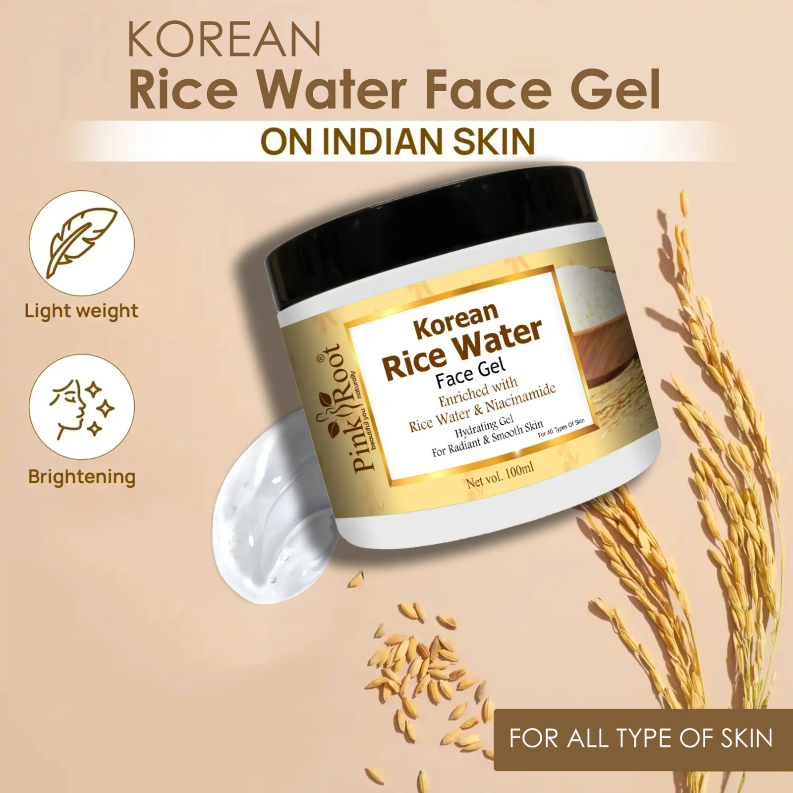 Pink Root Rice Water Face Gel 100ml, Removes Excess Oil, Glass Looking Skin, Acne Controls view 3
