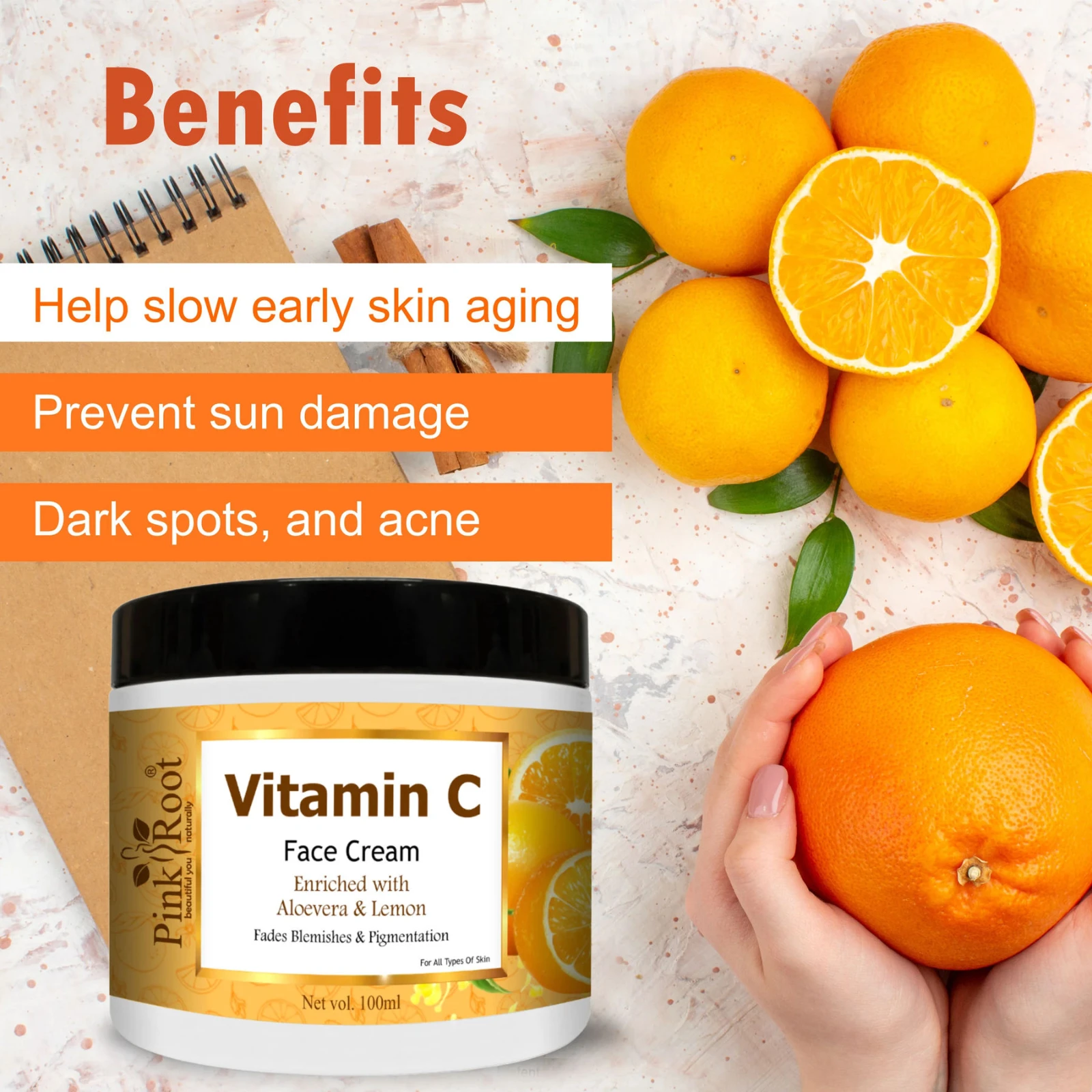 Pink Root Vitamin C Massage Cream (100 g) for Skin Whitening Brightening and Hyperpigmentation, Glow Moisturizer For Dry Skin & Hydration view 5