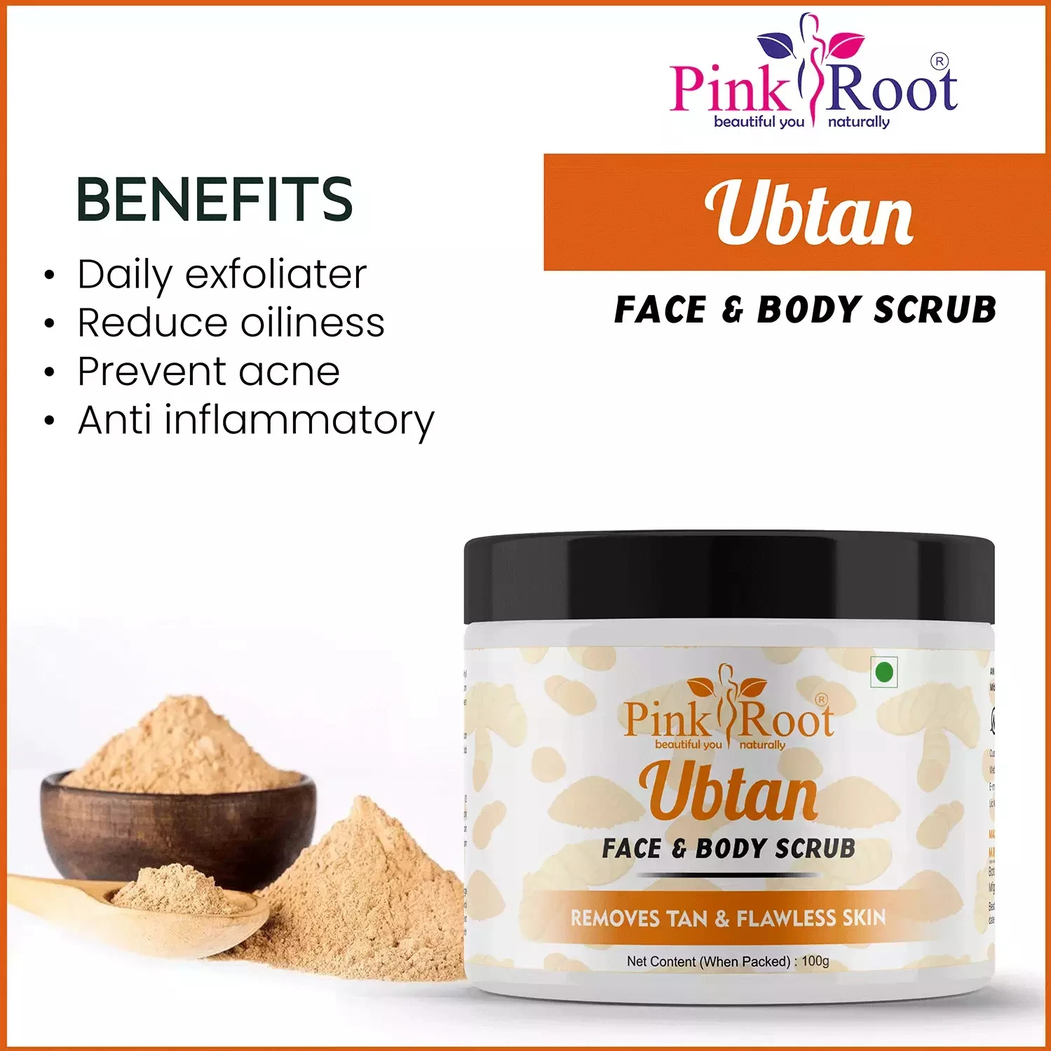 Pink Root Ubtan Face Scrub 100gm Cream Scrub for Depigmentation, Oil Control, Acne & Fairness, Pollution removing Scrub, Skin Brightening Detan Face Scrub  For Glowing Skin,Tan Removal, Whitening view 3
