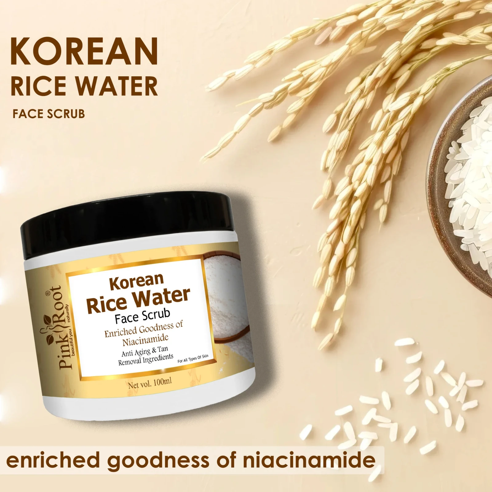 Pink Root Rice Water Scrub For Men & Women | Skin Whitening & Brightening  Scrub|Remove Blackheads |(100 g) view 3