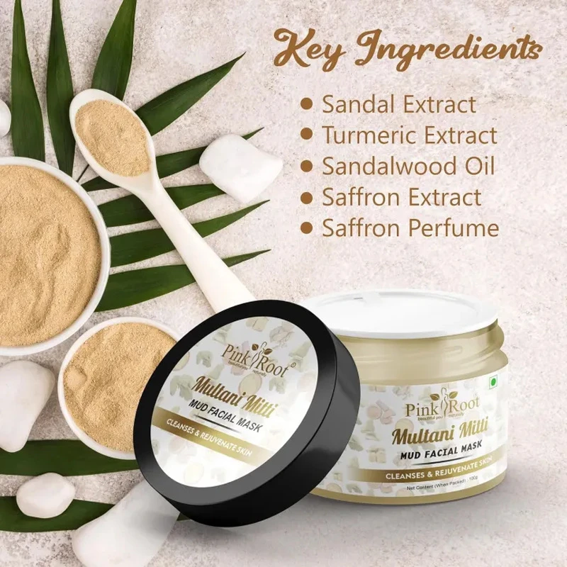 Pink Root Multani Mitti Face Mask For Anti Tan, Anti Acne, Soft & Blemish Free Skin (100 g) view 4