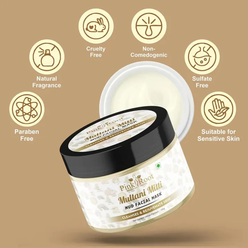 Pink Root Multani Mitti Face Mask For Anti Tan, Anti Acne, Soft & Blemish Free Skin (100 g) view 6