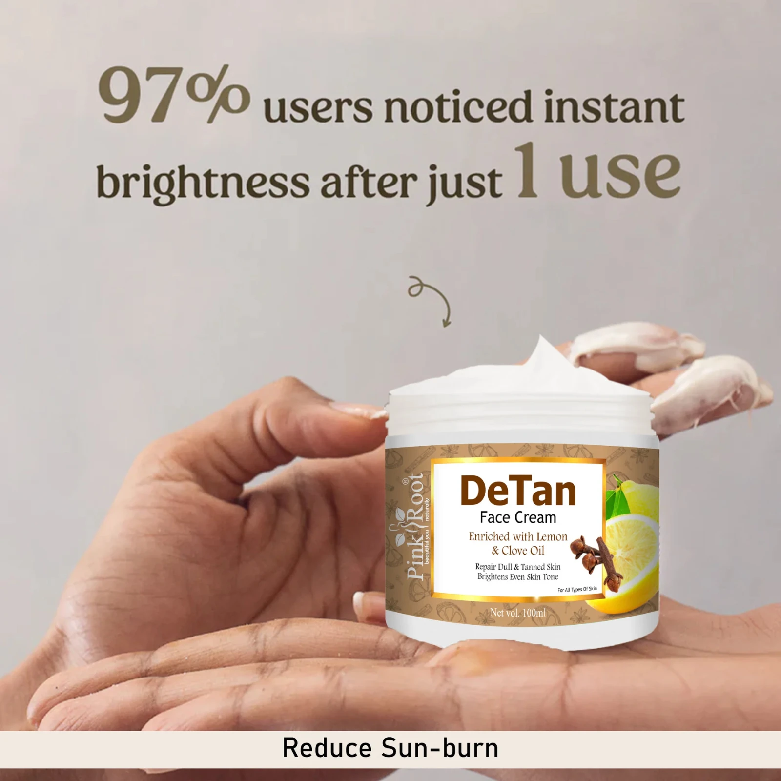 Pink Root Detan Tan Removal Face Cream, Reduces Sun Tan , Hyperpigmentation & Dark Spots|Dermatologically Tested - For Tan Removal  (100 g) view 3