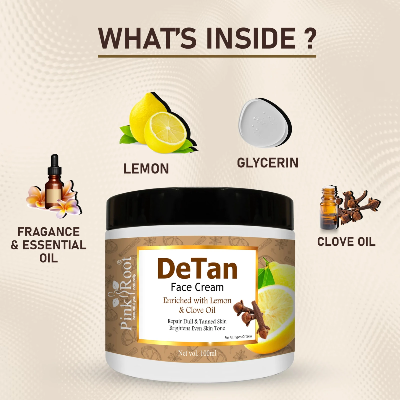 Pink Root Detan Tan Removal Face Cream, Reduces Sun Tan , Hyperpigmentation & Dark Spots|Dermatologically Tested - For Tan Removal  (100 g) view 4