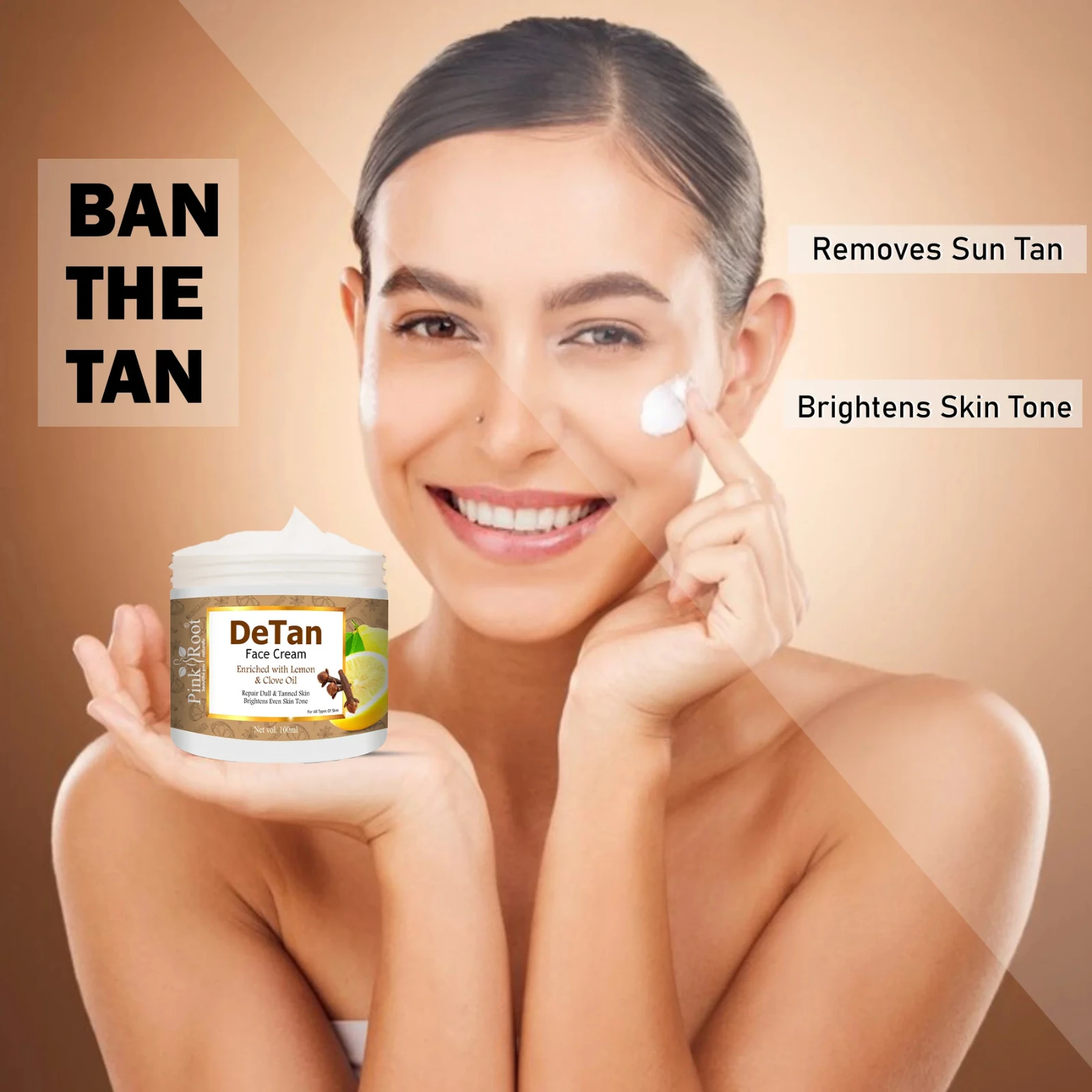 Pink Root Detan Tan Removal Face Cream, Reduces Sun Tan , Hyperpigmentation & Dark Spots|Dermatologically Tested - For Tan Removal  (100 g) view 6