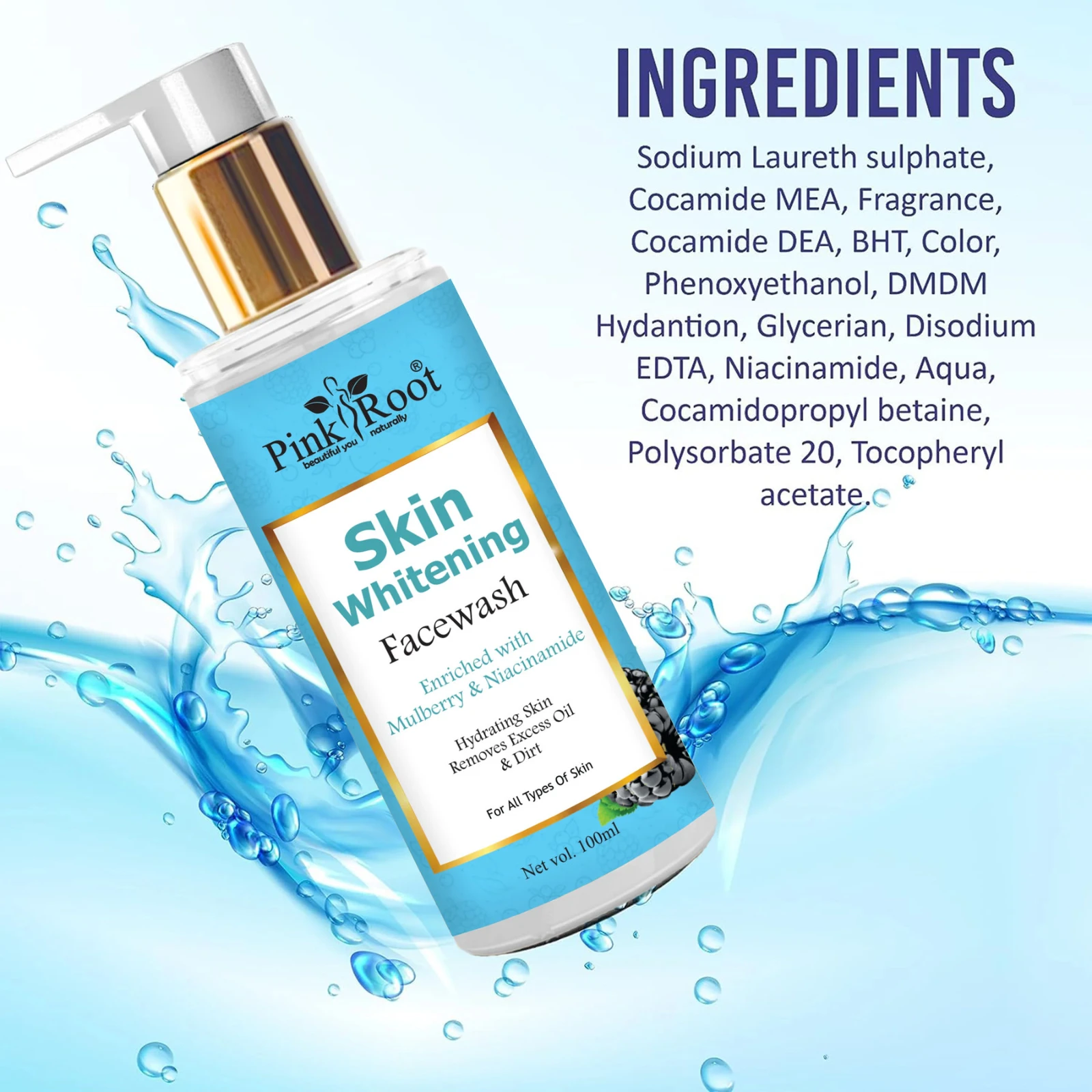 Pink Root Skin Whitening Face Wash 100ml - Deep Cleansing Skin Whitening Facial Foam, face wash, for all skin types Face Wash view 4