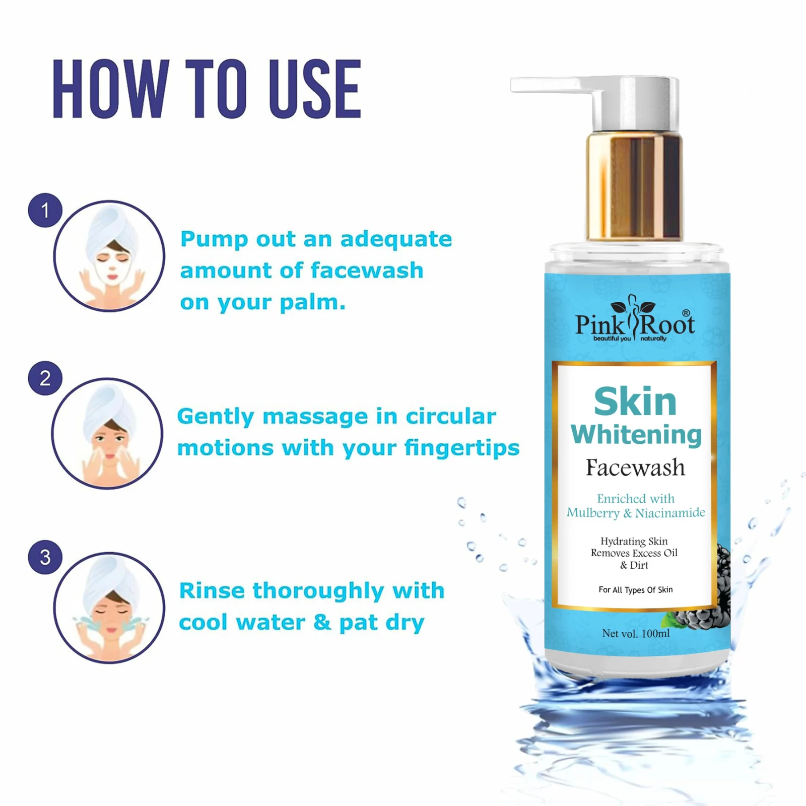 Pink Root Skin Whitening Face Wash 100ml - Deep Cleansing Skin Whitening Facial Foam, face wash, for all skin types Face Wash view 5