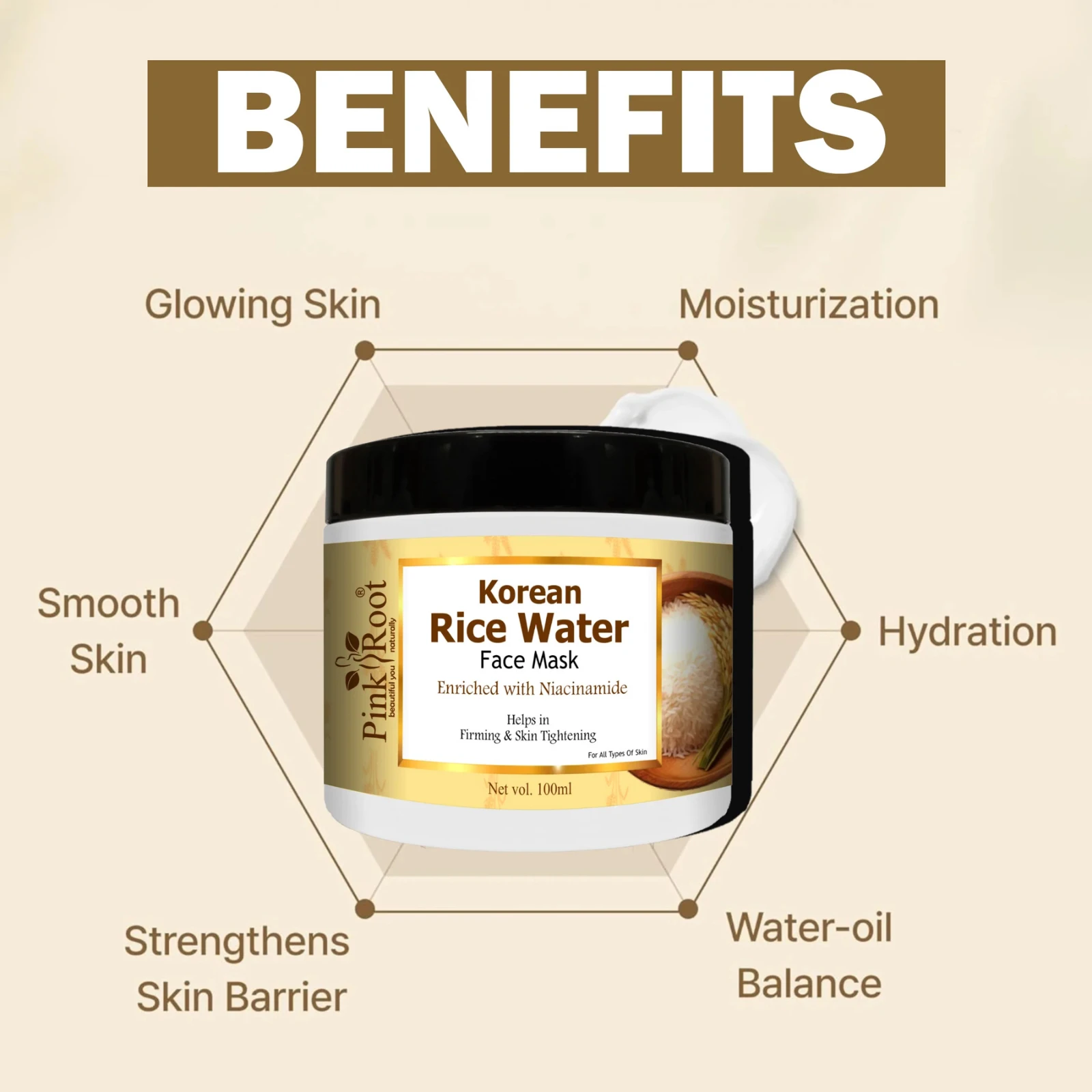 Pink Root Rice water Face & body Mask 100gm helps in Skin Tightening, Brightening and Control Acne and Blemish view 2