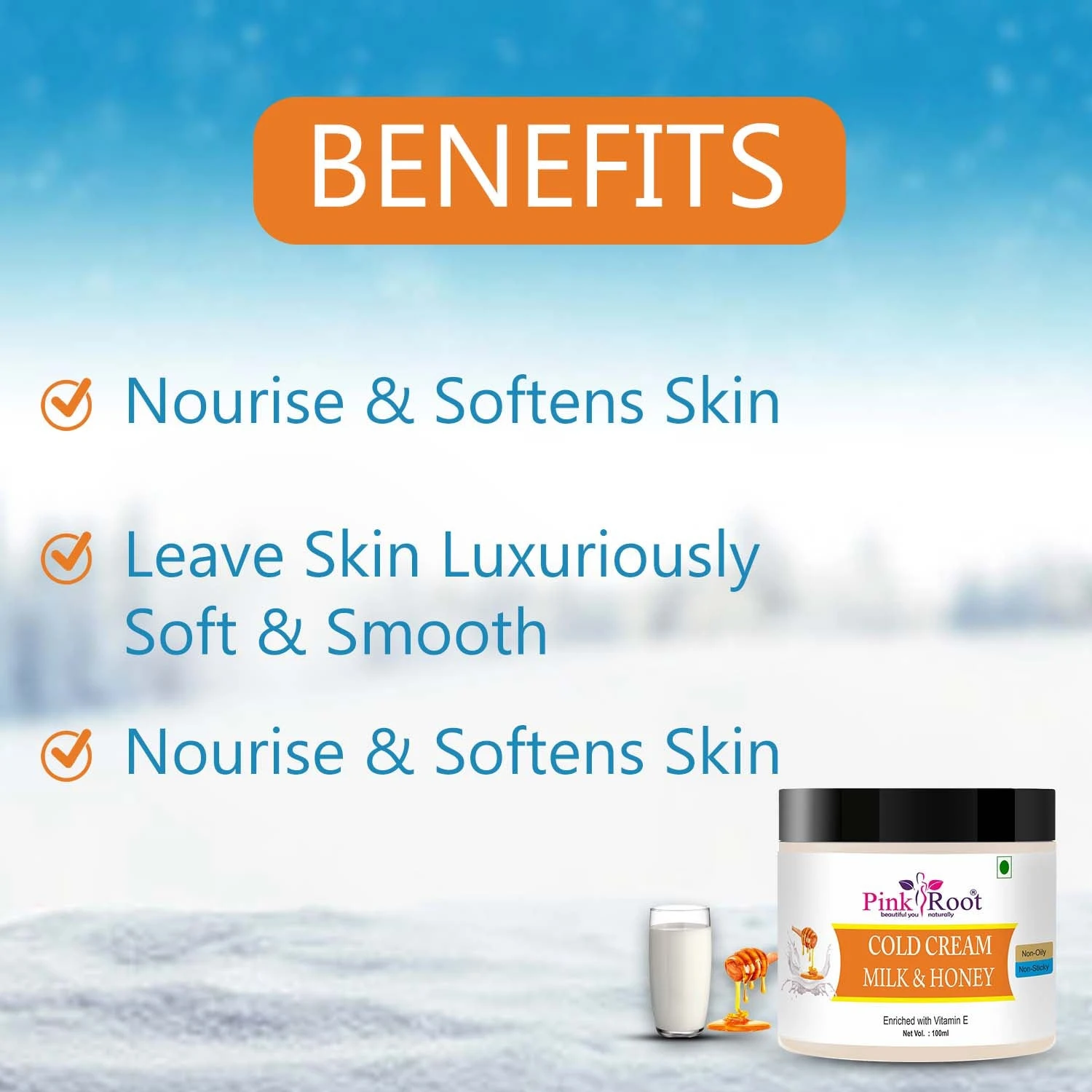 Pink Root Milk & Honey Cold Cream 100ml, for Glowing & Moisturising Skin enriched with Vitamin E Oil, Shea Butter view 3