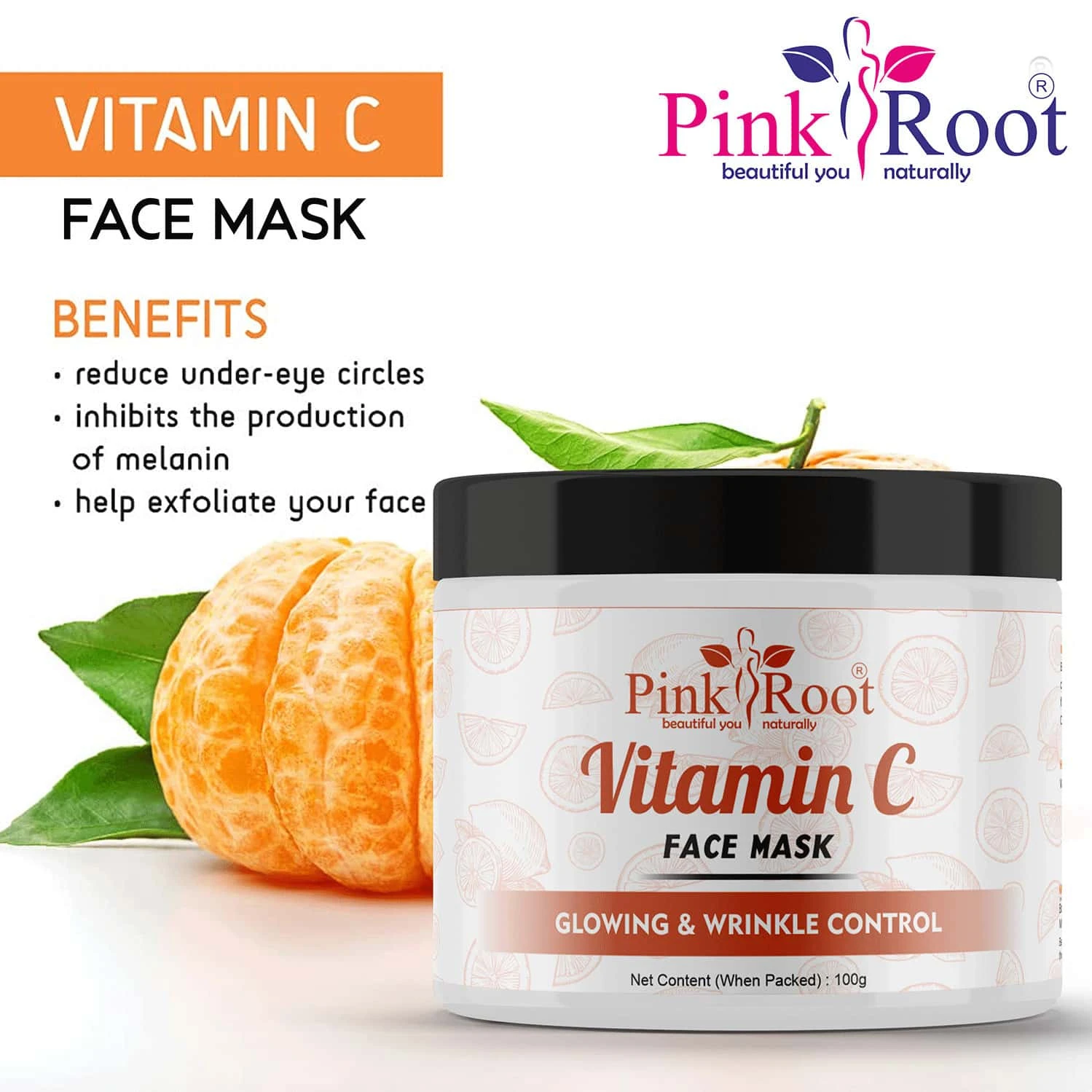 Pink Root Vitamin C Face Mask, Spot Clarifying & Glow Boosting Mask With Grapefruit, Tomato, Glycolic, Agran Oil, Calendula & Chamomile, Skin Brightening Face Mask 100gm (100 g) view 3