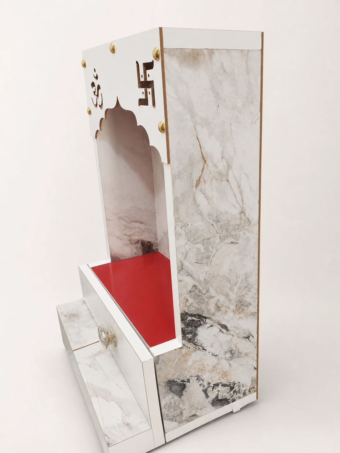 Wooden Wall-Mounted Mandir with Drawer and Om Design view 2